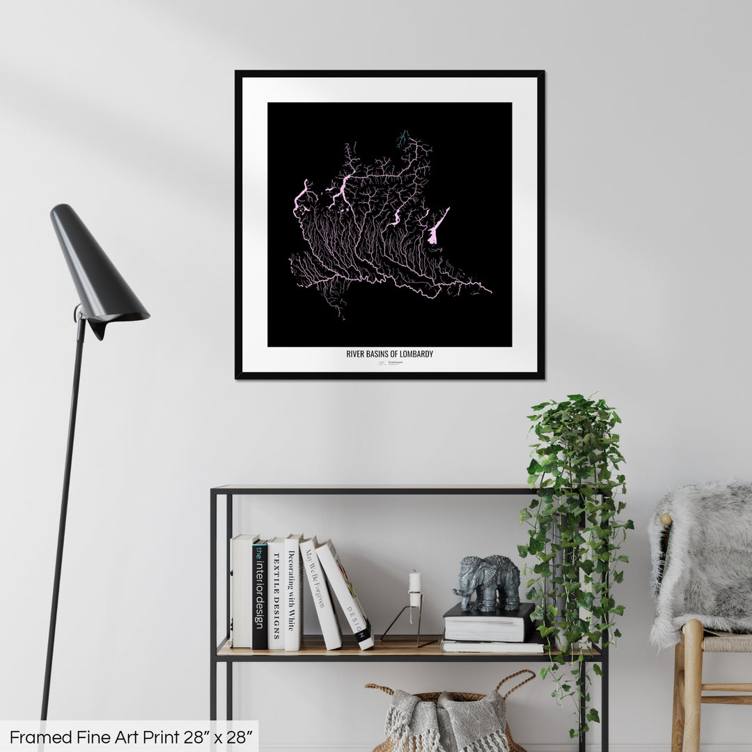 Lombardy - River basin map, pastel colours - Wall Art