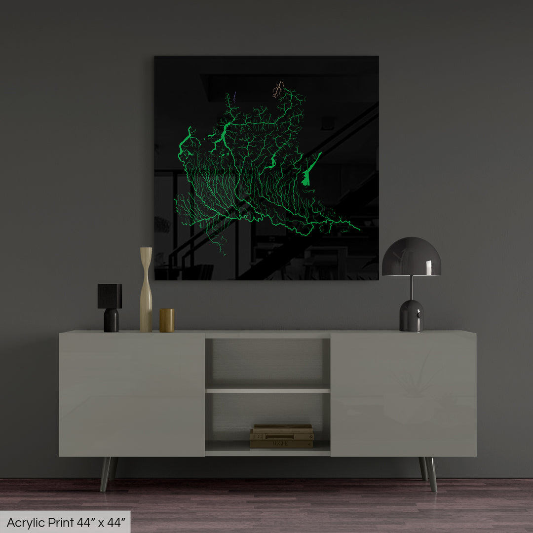 Lombardy - River basin map, rainbow colours - Wall Art