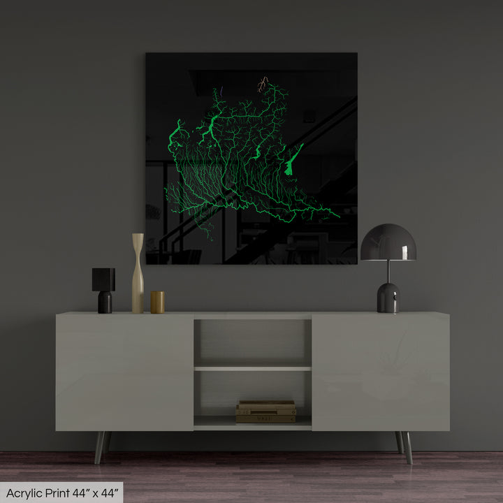 Lombardy - River basin map, rainbow colours - Wall Art