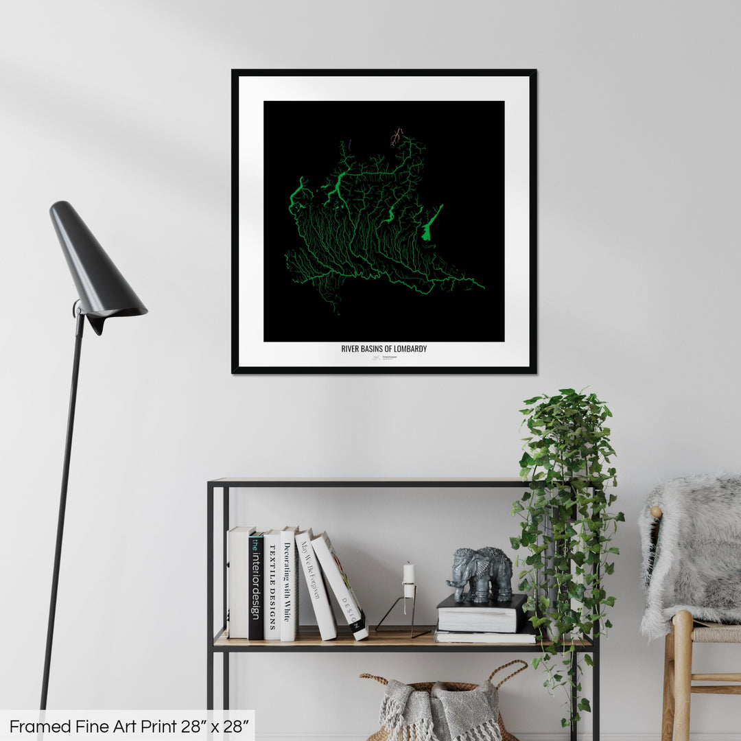 Lombardy - River basin map, rainbow colours - Wall Art