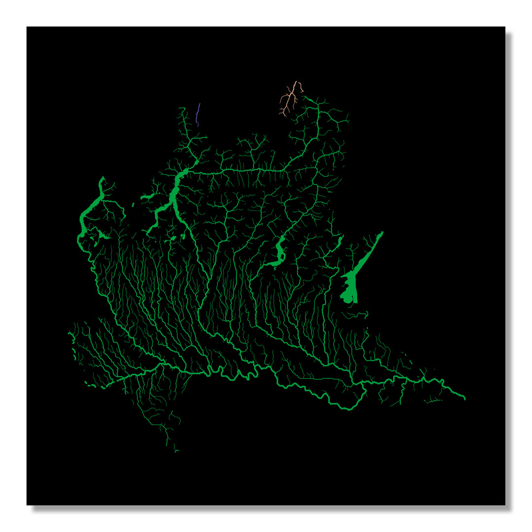 Lombardy - River basin map, rainbow colours - Wall Art