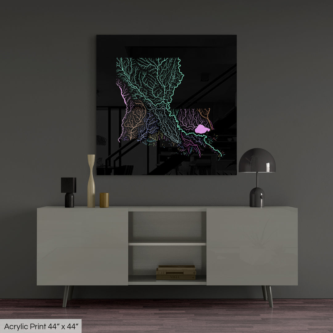 Louisiana - River basin map, pastel colours - Wall Art