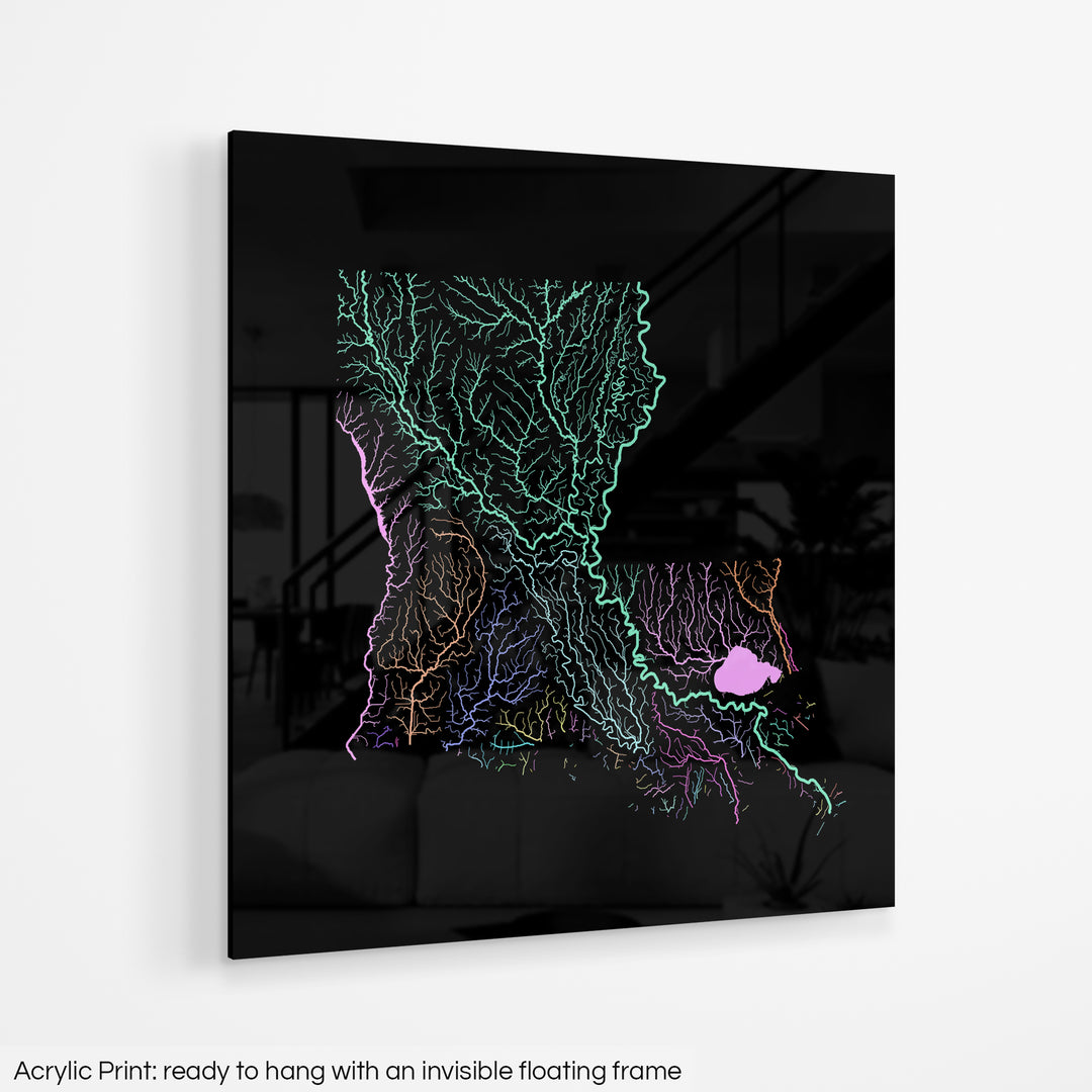 Louisiana - River basin map, pastel colours - Wall Art