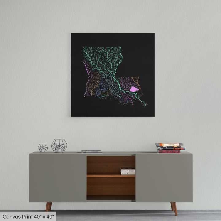 Louisiana - River basin map, pastel colours - Wall Art