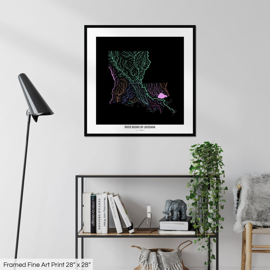 Louisiana - River basin map, pastel colours - Wall Art