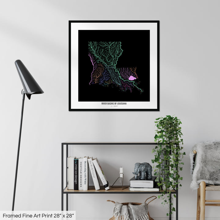 Louisiana - River basin map, pastel colours - Wall Art