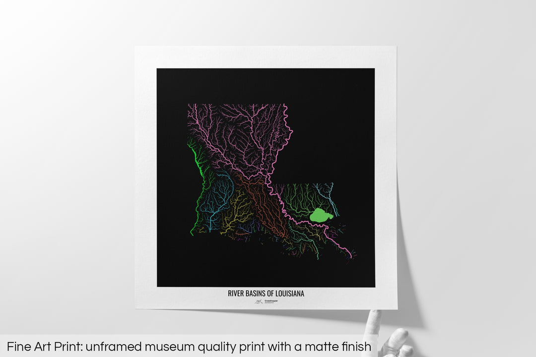 Louisiana - River basin map, rainbow colours - Wall Art