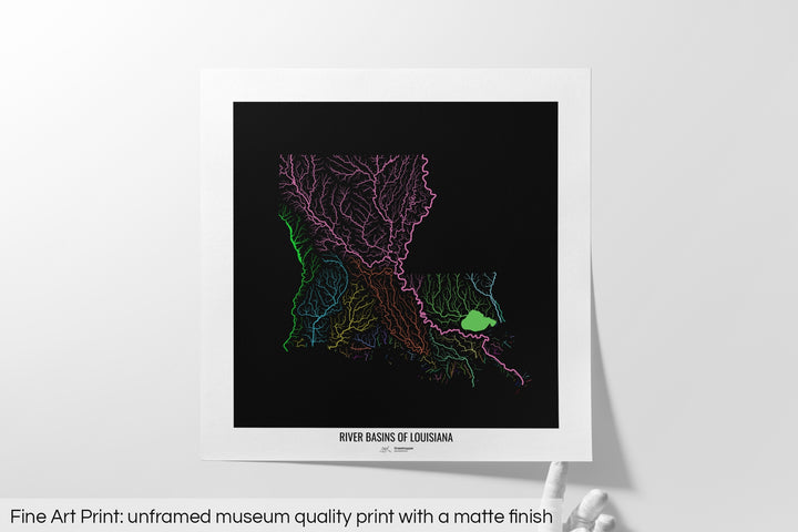 Louisiana - River basin map, rainbow colours - Wall Art