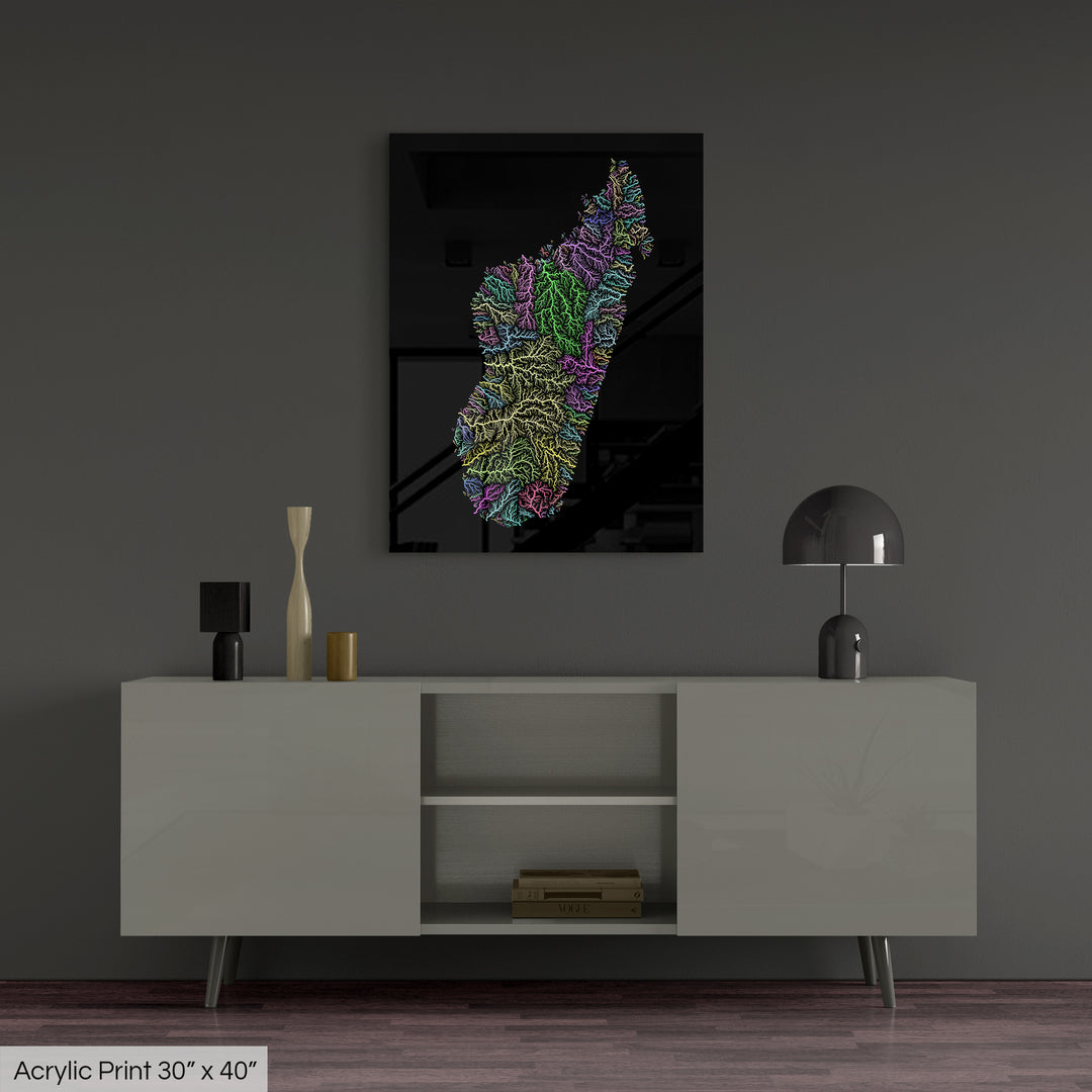 Madagascar - River basin map, pastel colours - Wall Art