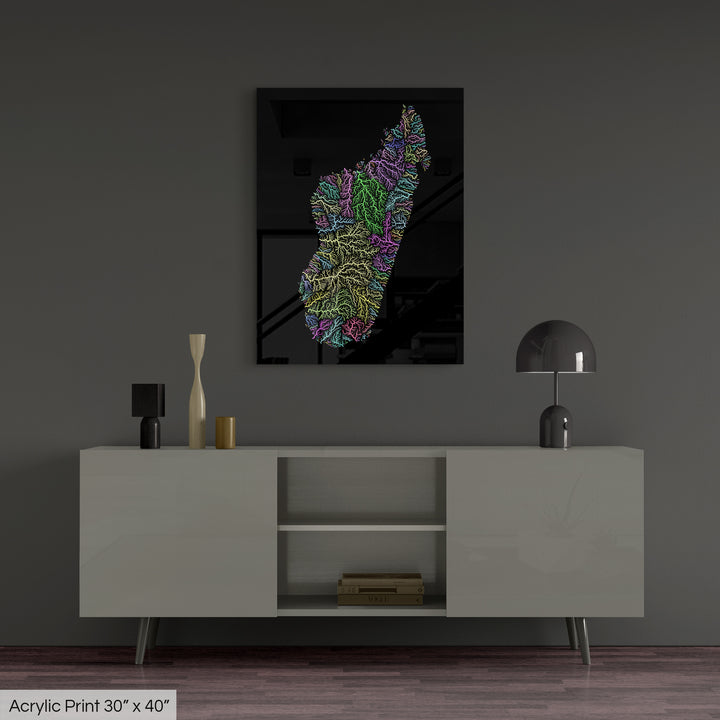 Madagascar - River basin map, pastel colours - Wall Art