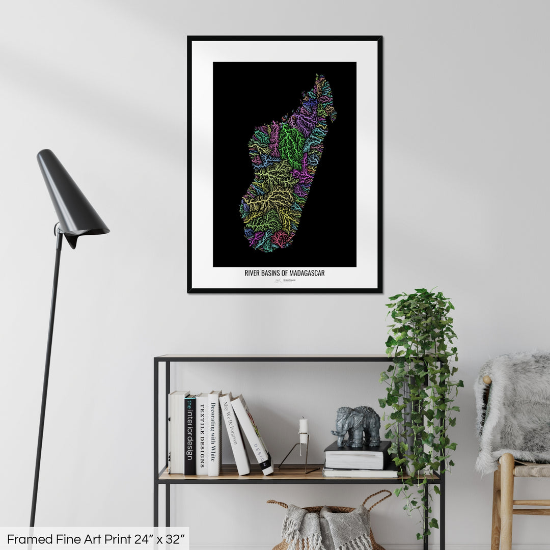 Madagascar - River basin map, pastel colours - Wall Art