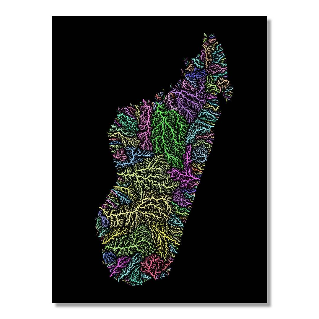 Madagascar - River basin map, pastel colours - Wall Art
