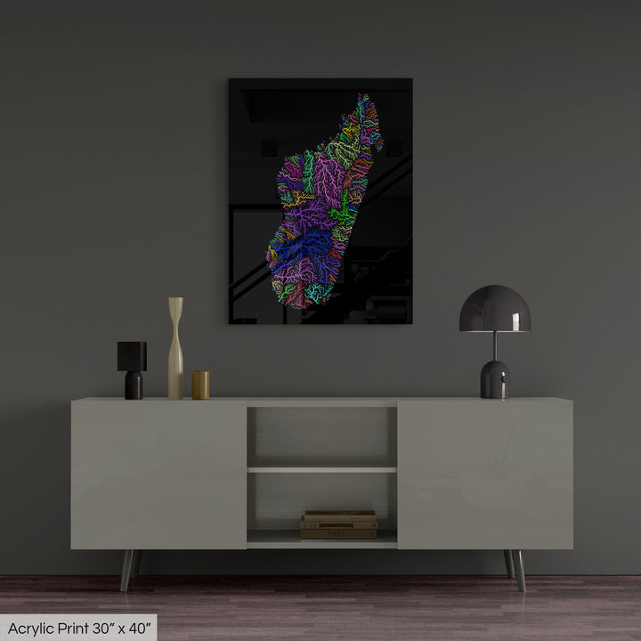 Madagascar - River basin map, rainbow colours - Wall Art
