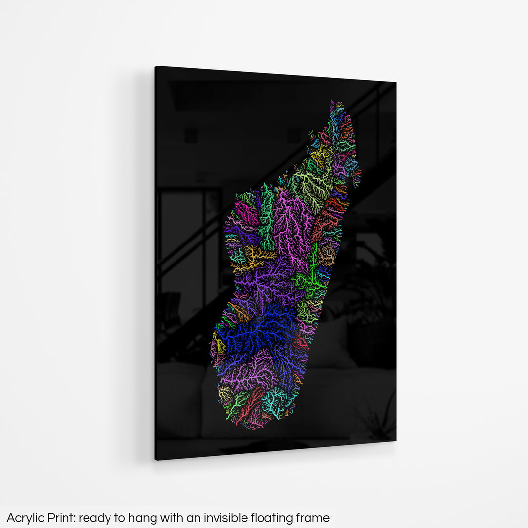Madagascar - River basin map, rainbow colours - Wall Art