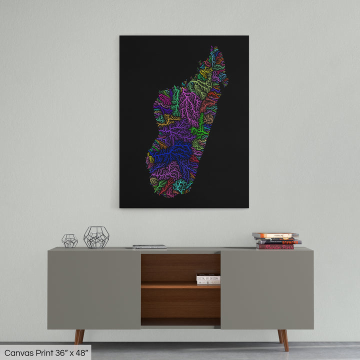 Madagascar - River basin map, rainbow colours - Wall Art