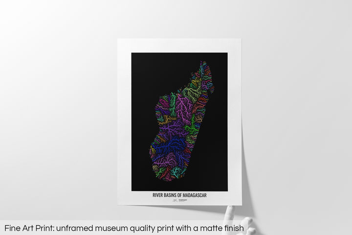 Madagascar - River basin map, rainbow colours - Wall Art