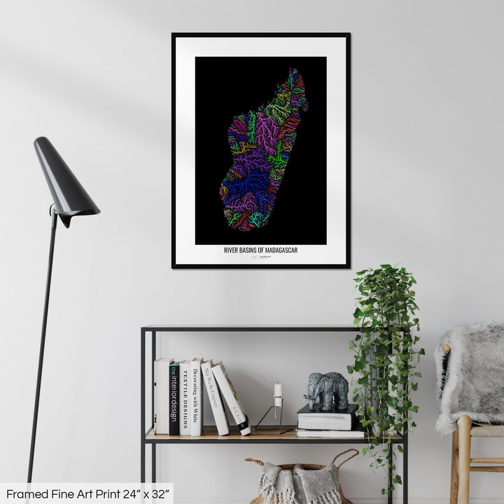 Madagascar - River basin map, rainbow colours - Wall Art