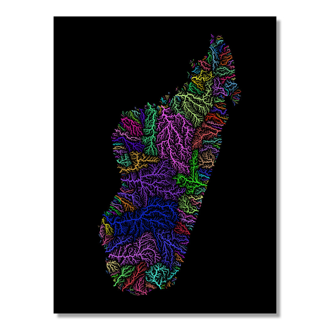 Madagascar - River basin map, rainbow colours - Wall Art