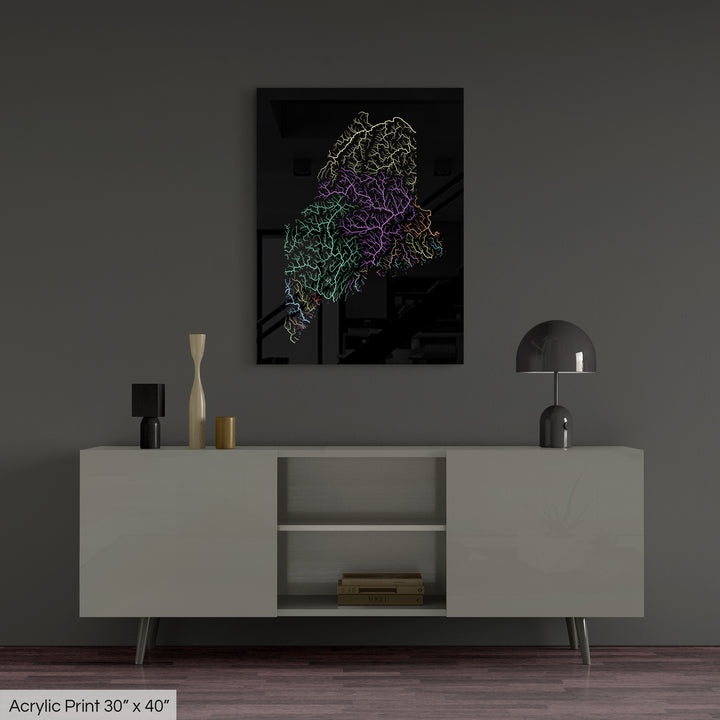 Maine - River basin map, pastel colours - Wall Art