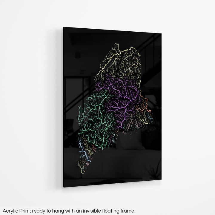 Maine - River basin map, pastel colours - Wall Art