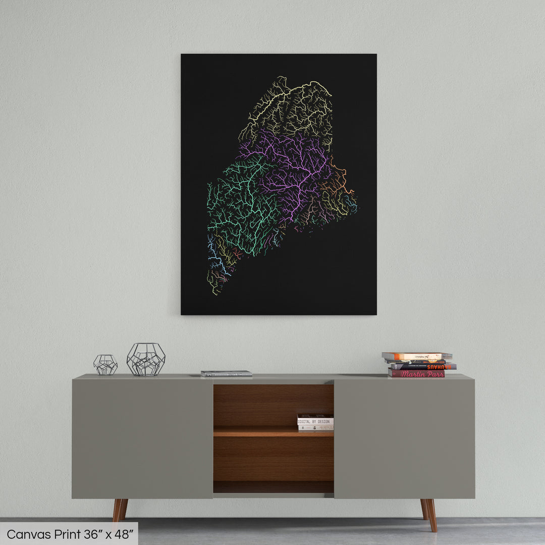 Maine - River basin map, pastel colours - Wall Art
