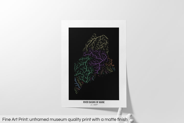 Maine - River basin map, pastel colours - Wall Art