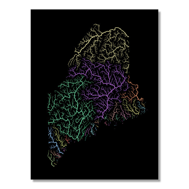 Maine - River basin map, pastel colours - Wall Art
