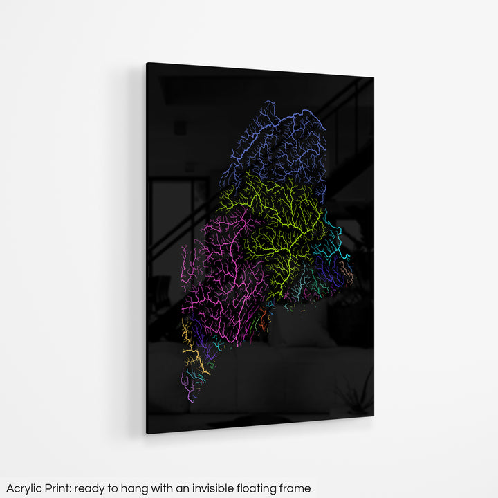 Maine - River basin map, rainbow colours - Wall Art