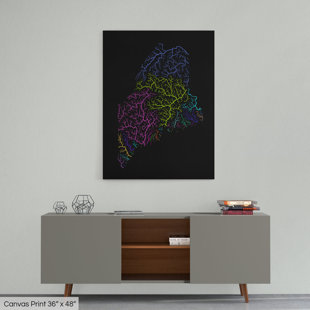Maine - River basin map, rainbow colours - Wall Art
