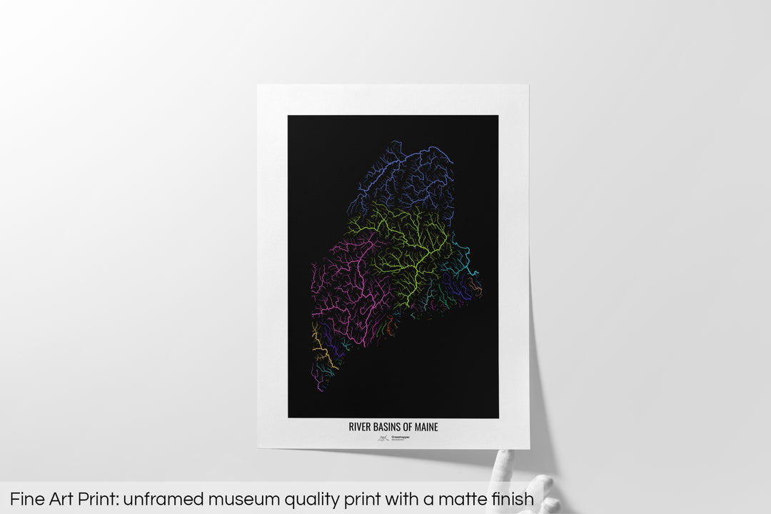 Maine - River basin map, rainbow colours - Wall Art