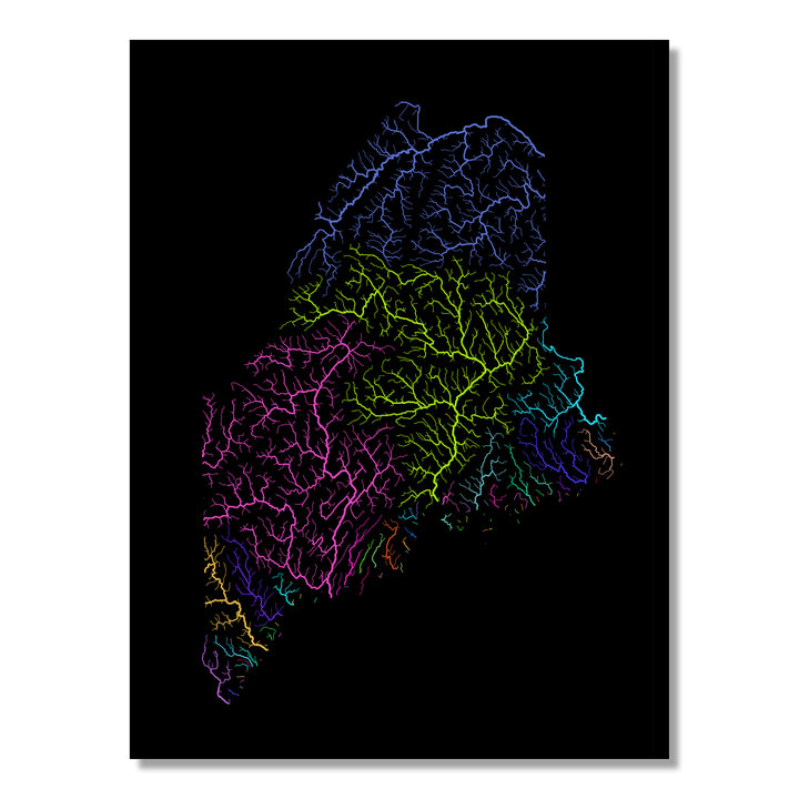 Maine - River basin map, rainbow colours - Wall Art