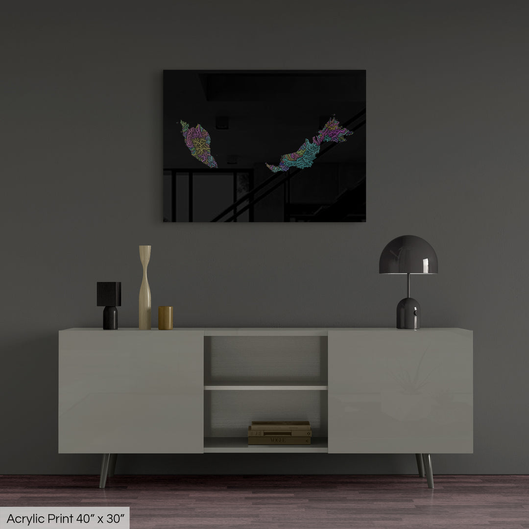 Malaysia - River basin map, pastel colours - Wall Art