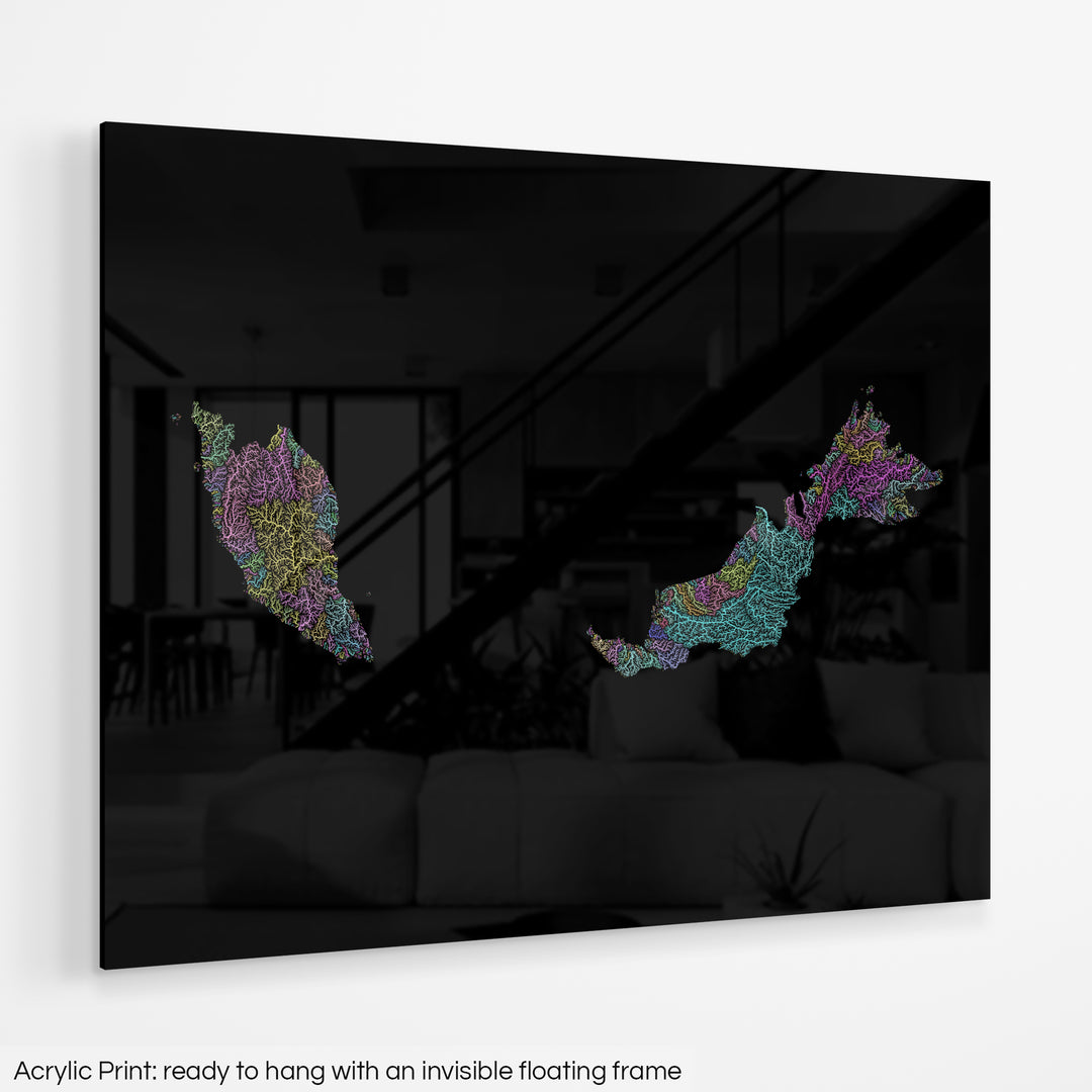 Malaysia - River basin map, pastel colours - Wall Art