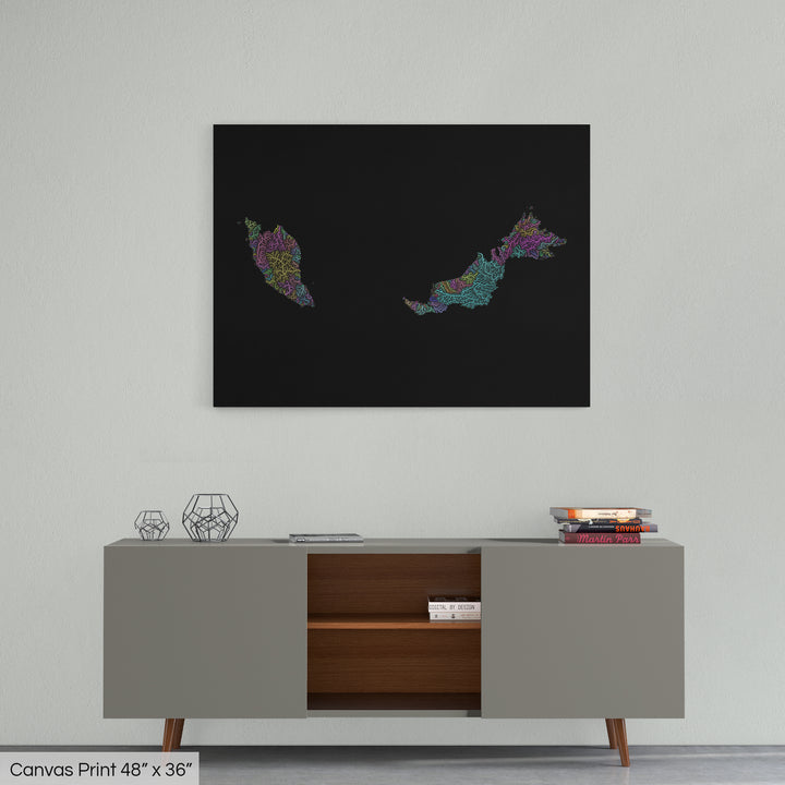 Malaysia - River basin map, pastel colours - Wall Art