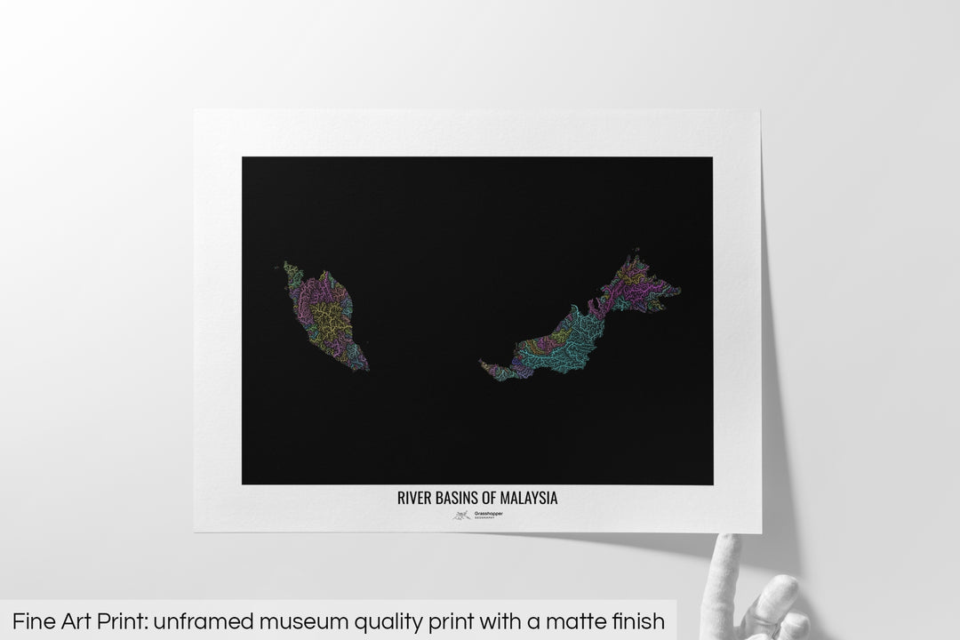 Malaysia - River basin map, pastel colours - Wall Art