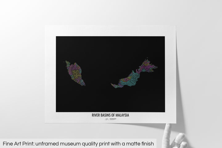 Malaysia - River basin map, pastel colours - Wall Art