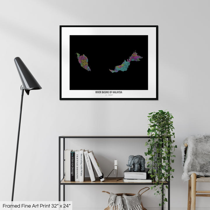 Malaysia - River basin map, pastel colours - Wall Art