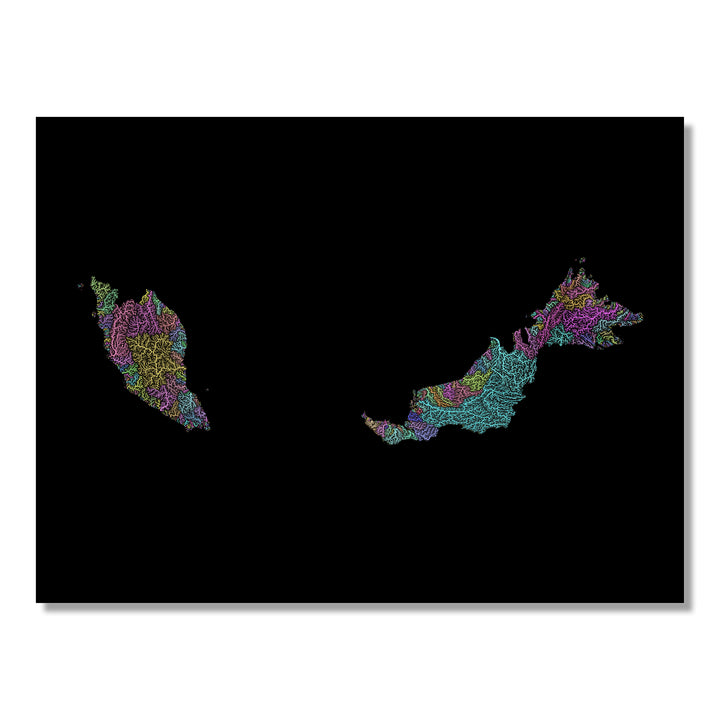 Malaysia - River basin map, pastel colours - Wall Art