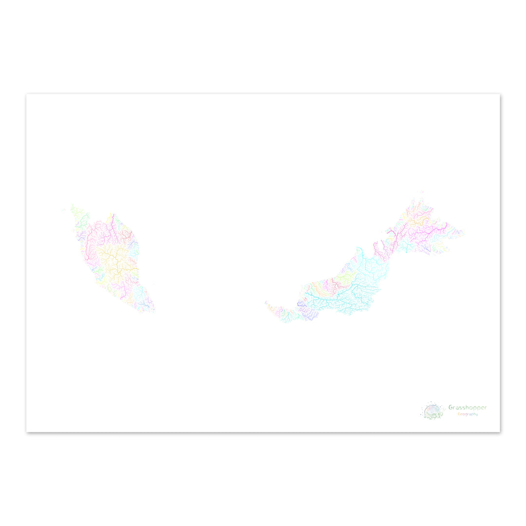 Malaysia - River basin map, pastel on white - Fine Art Print