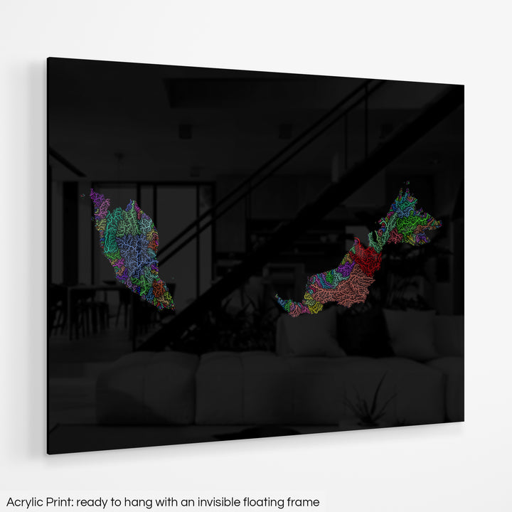 Malaysia - River basin map, rainbow colours - Wall Art