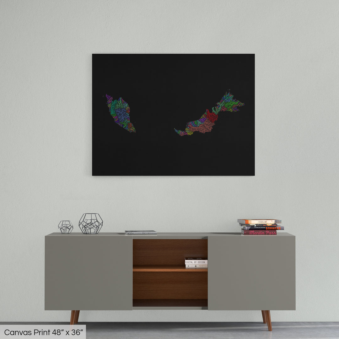 Malaysia - River basin map, rainbow colours - Wall Art