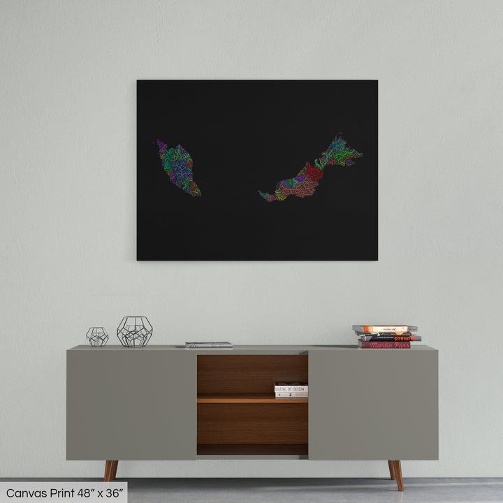 Malaysia - River basin map, rainbow colours - Wall Art