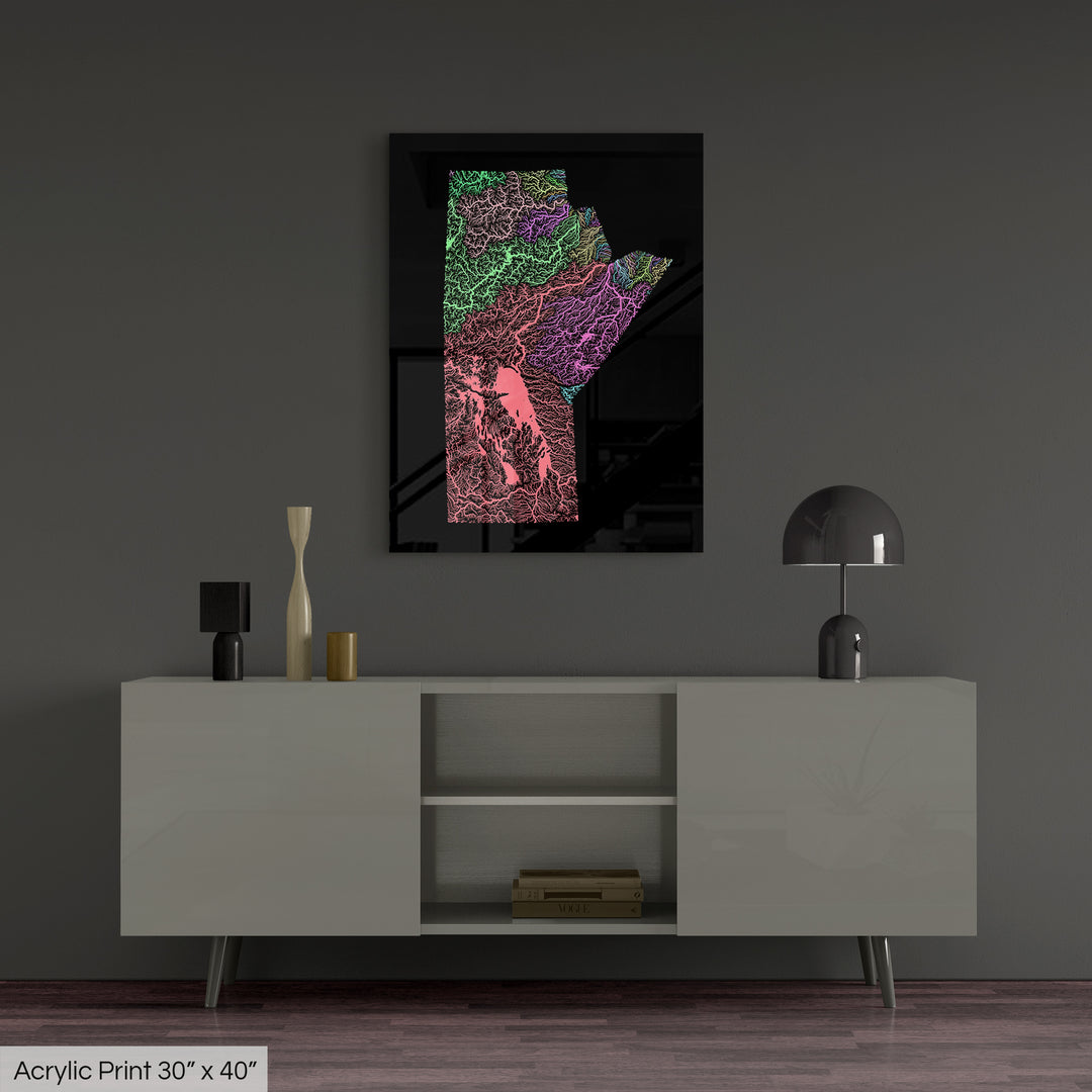 Manitoba - River basin map, pastel colours - Wall Art