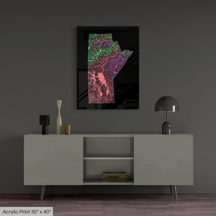 Manitoba - River basin map, pastel colours - Wall Art