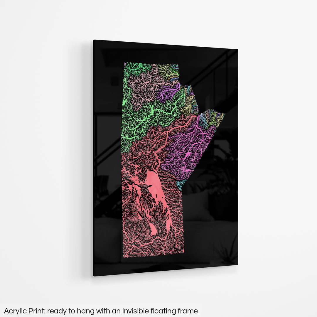 Manitoba - River basin map, pastel colours - Wall Art