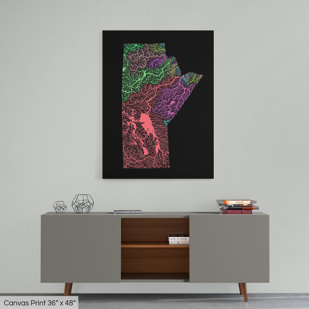 Manitoba - River basin map, pastel colours - Wall Art