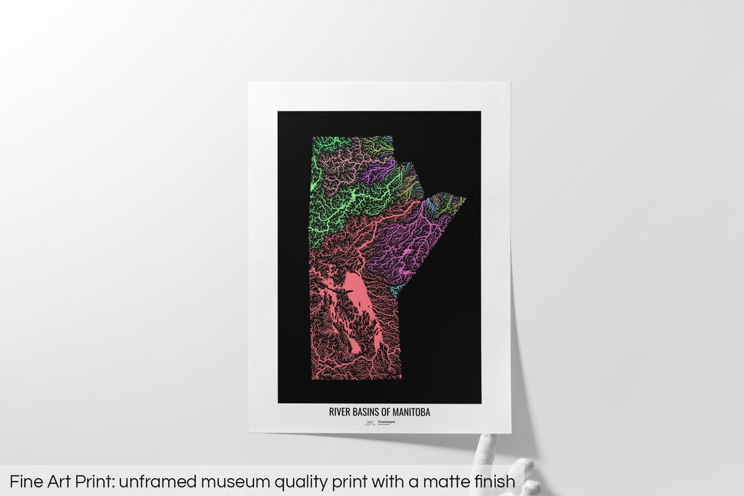 Manitoba - River basin map, pastel colours - Wall Art