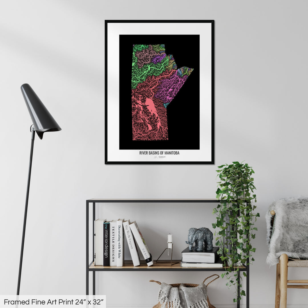 Manitoba - River basin map, pastel colours - Wall Art