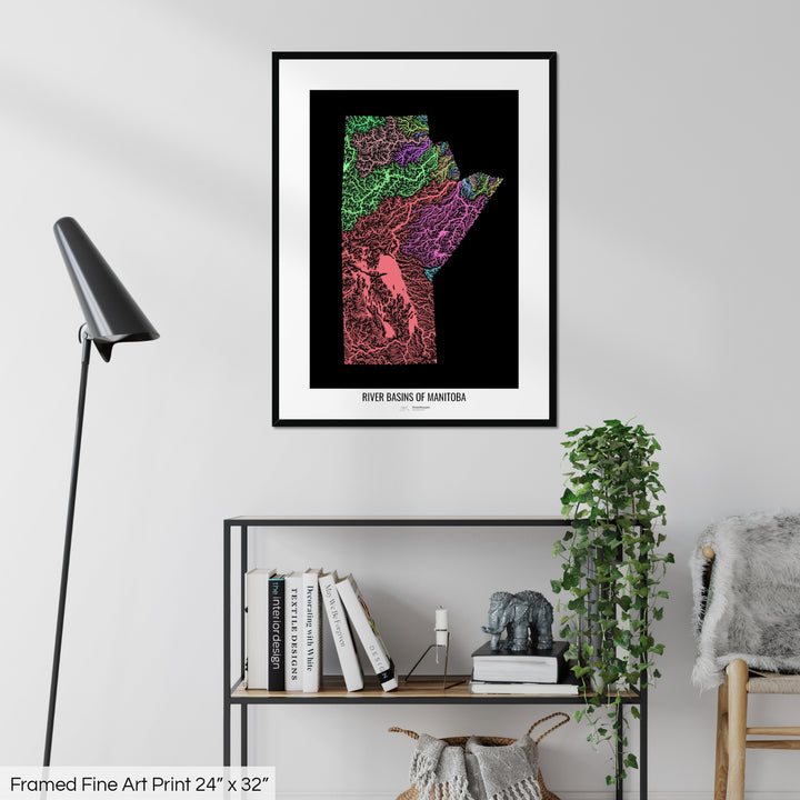 Manitoba - River basin map, pastel colours - Wall Art