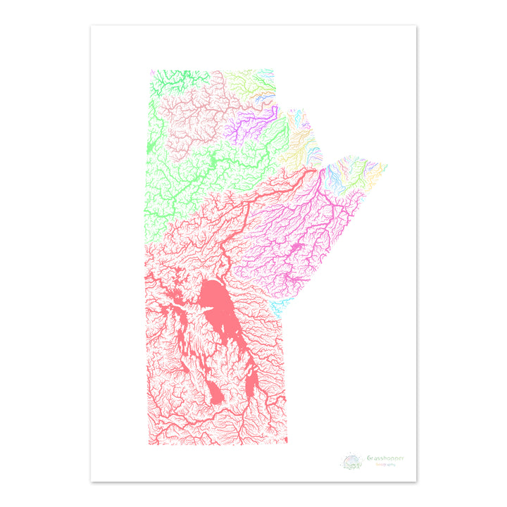 Manitoba - River basin map, pastel on white - Fine Art Print